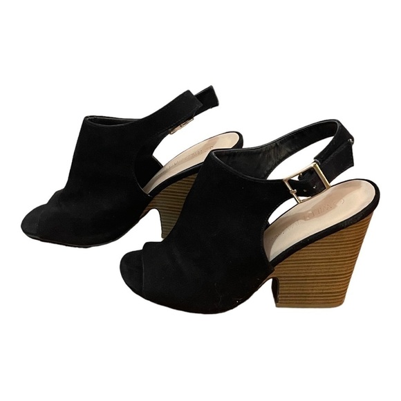 Wild Diva Lounge Black Suede Block Heeled Open Toe Sandals - Picture 1 of 10